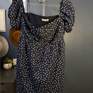 Abercrombie & Fitch Navy Polka Dot Puff Sleeve Dress Preloved Size: XL